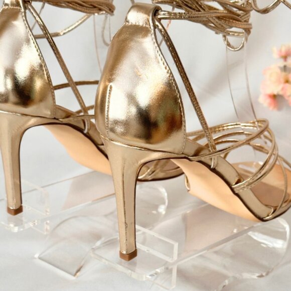 Light Gold, Heeled, Gladiator, Wrap Sandals, Size 9 - Picture 8 of 10